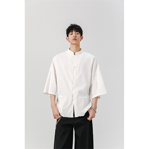 8XL-M 风大码夏短袖衬衫男外套棉麻七分袖上衣CS505P60控78图片