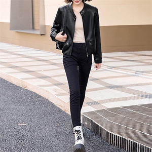现货韩版短款皮衣女2024年春秋季新款减龄清新PU皮夹克小个子外套图片