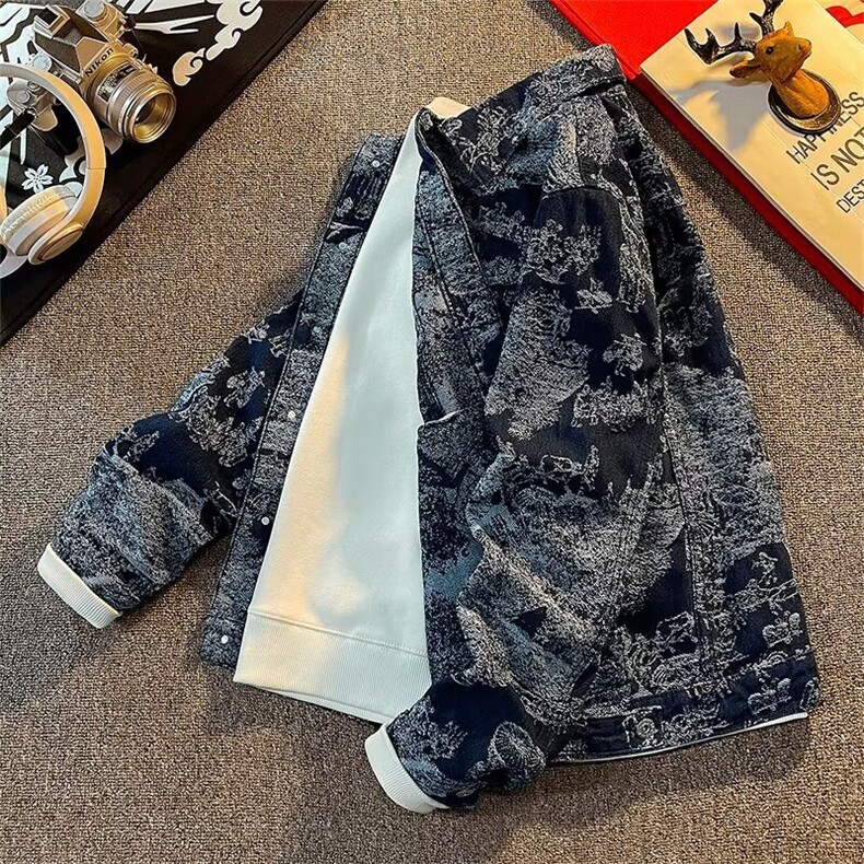 设计感提花夹克男女款美式复古牛仔外套宽松痞帅情侣衣服B88/P70,男装工装外套,星座506B