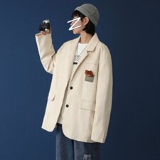 小熊胸针外套男西服秋冬刺绣麂皮绒网红炸街宽松西装mj404-p100，男装西服，电商B288