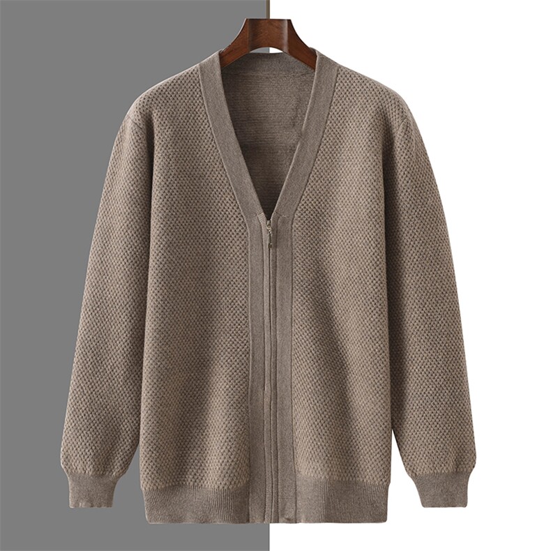 2024秋季新款V领拉链男士羊毛开衫通勤百搭，男装羊毛衫，优麦羊绒（原洪叶羊绒）