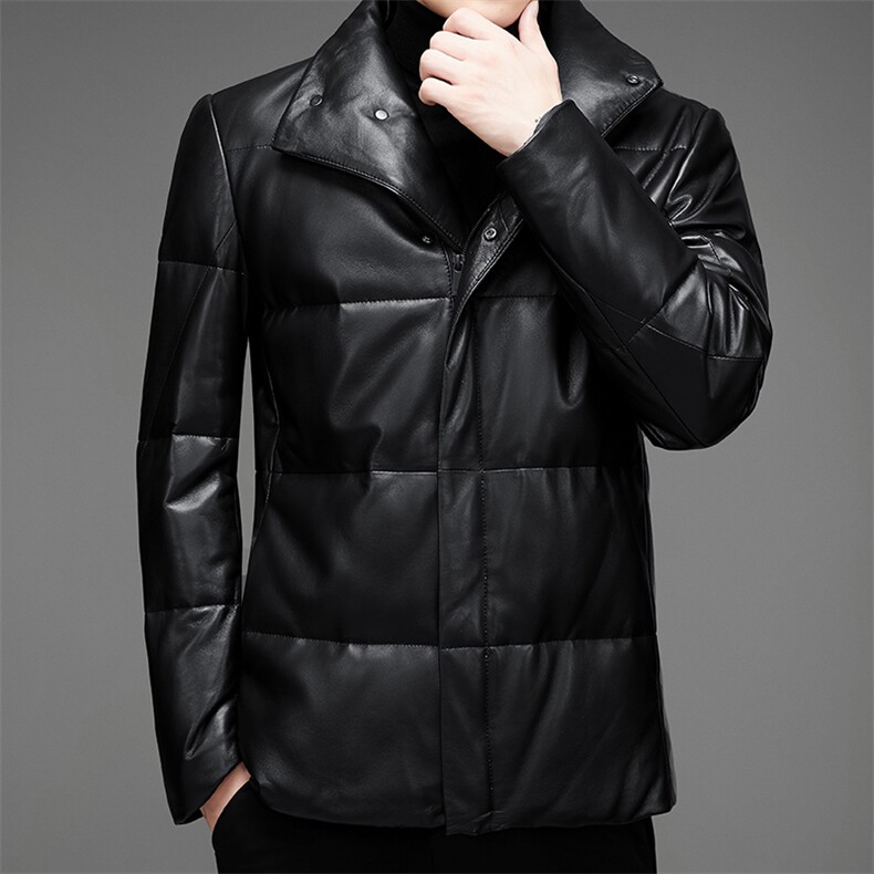 DLSN22071羽绒皮衣男头层绵羊皮白鸭绒羽绒服皮风衣P1300,男装皮衣,电商B360