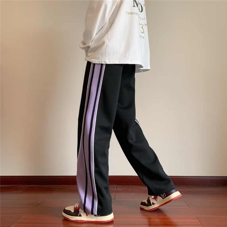 条纹裤子男春秋季垂感复古潮牌ins直筒百搭休闲运动裤潮HK939-P40,女装休闲裤,星座1008-2