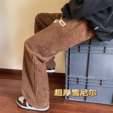 2025冬季大码加绒加厚雪尼尔粗条休闲裤拖地裤KZ2278p68控88，男装卫衣，四季星座806