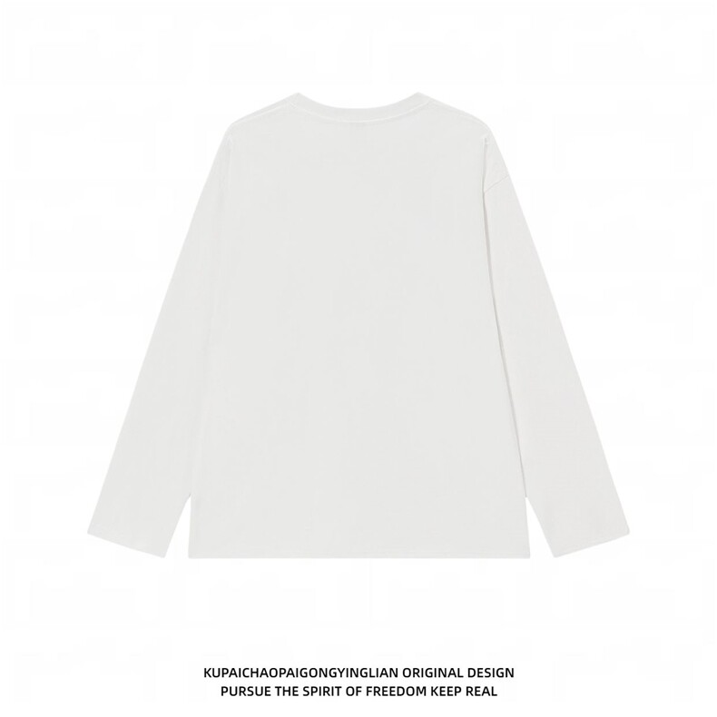 W64-P50【305G重磅】高品质小众金属设计感男女潮牌圆领长袖上衣,女装T恤,电商B245A