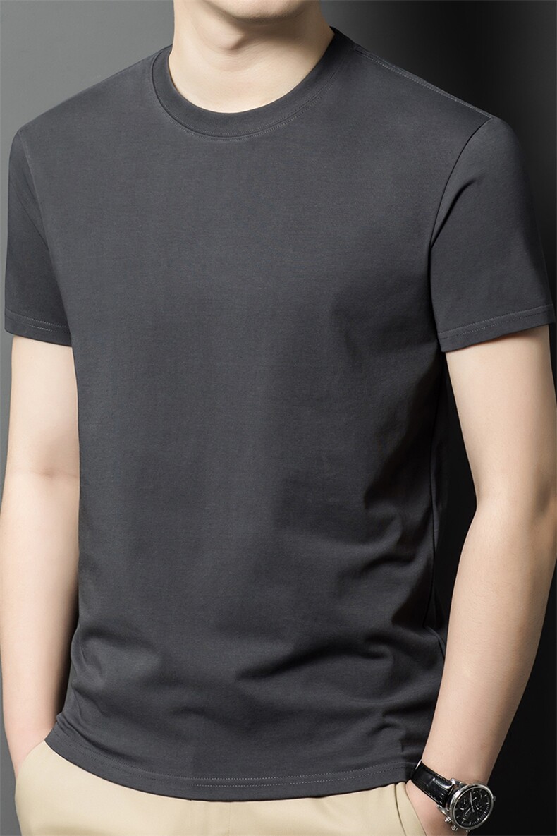 男士短袖T恤圆领2024夏季纯色百搭中年宽松基础打底衫男半袖潮,男装T恤,电商B212（原钱塘6029）