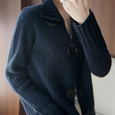 重工加厚纯羊毛开衫秋季毛衣外套女宽松短款针织外搭羊绒上衣藏蓝，女装羊毛衫，总能电商供货