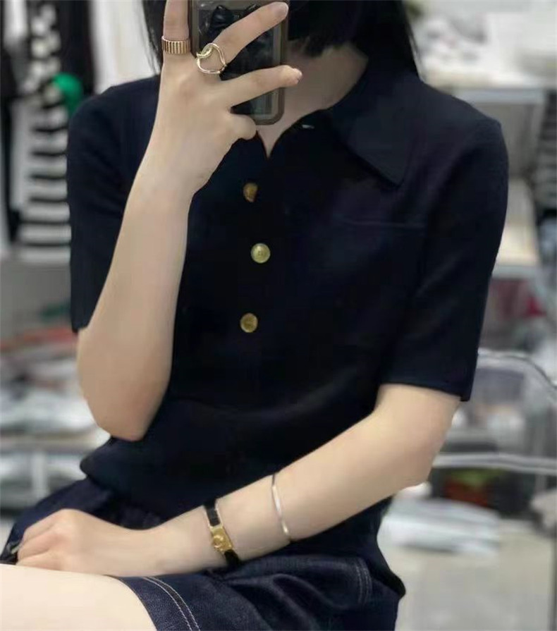 时髦洋气Polo领羊毛针织短袖女欧洲站宽松显瘦半袖衬衫翻领T恤衫,针织衫/毛衣,千御纺羊绒