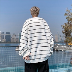 条纹圆领毛衣男慵懒风休闲针织衫MY78P48，男装针织衫/毛衣，星座1116-2