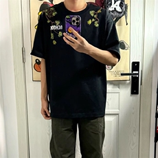 万针全刺绣工艺抖音得物高品质260克重磅纯棉双纱美式高街短袖T恤，男装T恤，电商A486