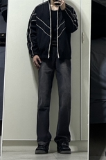 B221美式ins高街小众百搭纯色微喇牛仔裤LK22087-P55控78，男装牛仔裤，电商B221