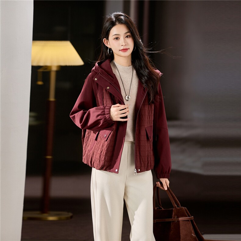 2025冬装新款拼色短款夹棉外套，女装棉衣/棉服，梦芯尔