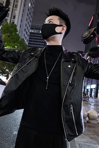 秋季新款翻领皮衣网红百搭修身皮夹克外套P6021-P118绒128图片
