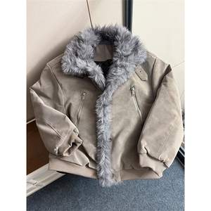 1506-1/M82451/P108冬季座山雕连帽毛领棉衣男女宽松保暖夹克棉服图片