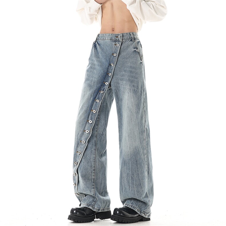 春节新款排扣设计宽松牛仔裤xz906-1-K1305特价P55控108，男装牛仔裤，星座906-1（原电商a316-2）