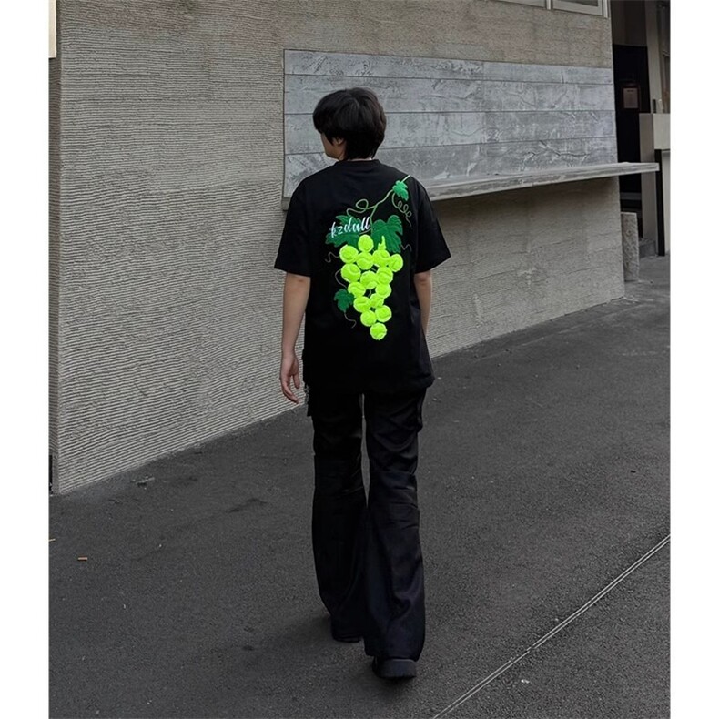 2025下机架新款男女索罗娜螺纹领口-植绒刺绣高品质纯棉短袖T恤,男装T恤,星座715-4
