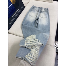 B221美式ins高街暗黑宽松直筒破洞牛仔裤LK25502-特P45控78，男装牛仔裤，电商B221