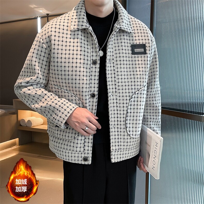2023秋冬季潮流宽松加棉加厚毛呢大衣夹克外套男N915-p135控185,男装毛呢大衣,电商D303