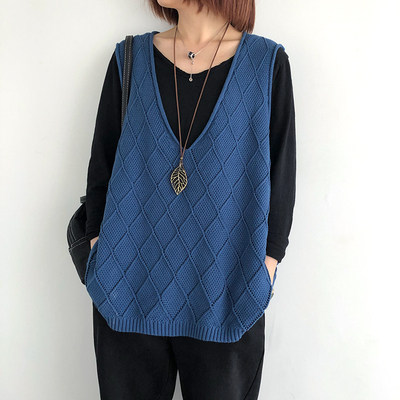 羊毛针织马甲女2023春秋装新款韩版宽松显瘦大码背心复古V领马夹,女装马甲,洁纯羊绒