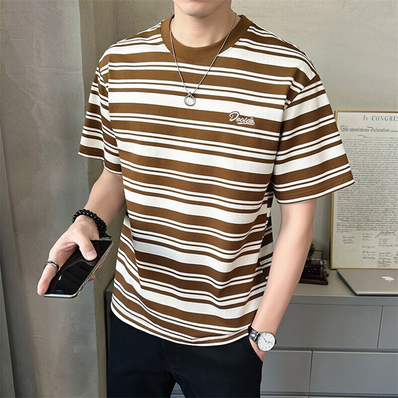 短袖t恤男21025新款夏季圆领条纹冰感透气打底衫C317-8073-P55,男装T恤,电商C317