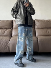 B271-A198-P65大杨哥同款宽松直筒印花牛仔裤，男装牛仔裤，星座B271