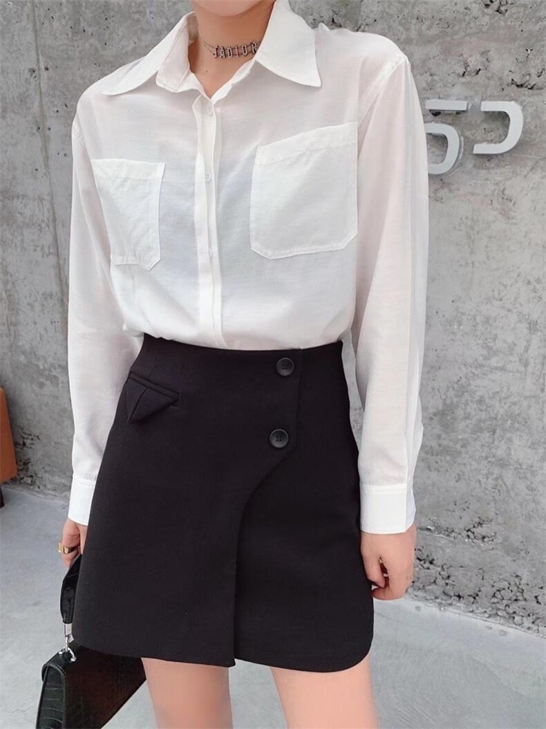 春季新款修身衬衣白色设计感小众,女装其它,L·H·X