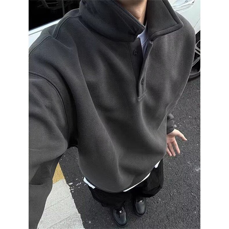 polo领氛围感卫衣男高级感内搭长袖打底美式复古翻领外套W115,男装卫衣,星座1116A（原606A-3）