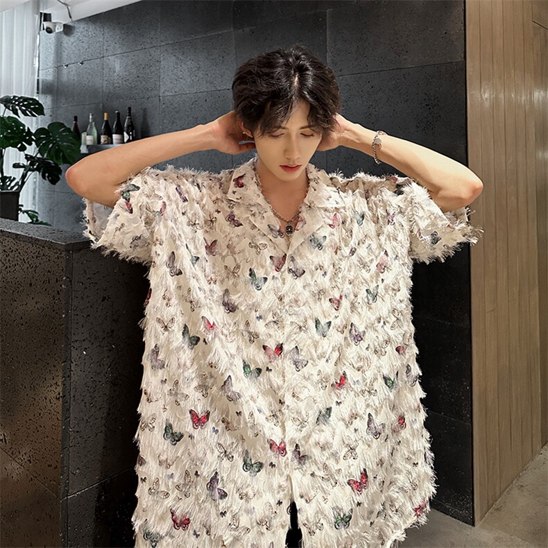 现货流苏蝴蝶潮男衬衫A071-C85-P45,男装衬衫,电商A071