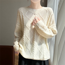 2025年秋季长袖圆领时尚百搭通勤麻花羊绒衫，女装羊绒衫，多娇羊绒
