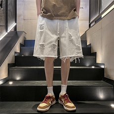 春夏新款i美式宽松破洞牛仔短裤N354p45，男装牛仔裤，星座712