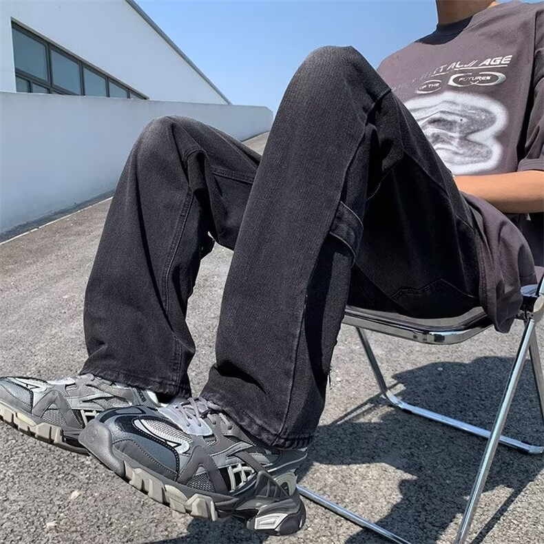 潮牌美式拉链牛仔裤男女高街vibe直筒潮流痞帅街头长裤WN72-P45,男装牛仔裤,星座1008-1