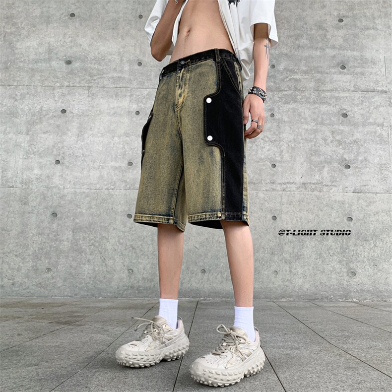 B221美式ins高街暗黑小众个性款牛仔短裤五分裤LK23100-P60控78,男装牛仔裤,电商B221