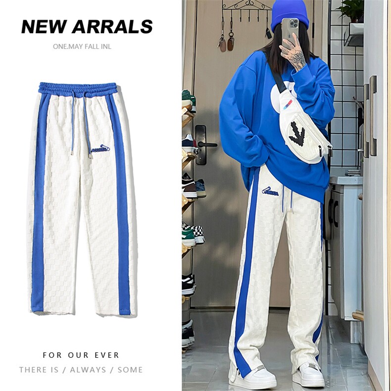 抖音品质2023春装男女款棋盘格休闲直筒裤B221-LK22003-P75控98,男装休闲裤,电商B221
