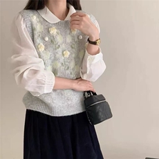 2025年秋季时尚百搭休闲百花绒花朵马甲，女装马甲，唐诺