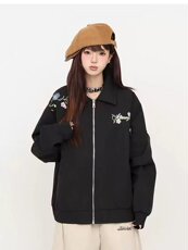 2025美式高街花卉刺绣飞行夹克宽松街头风百搭外套春季，男装夹克，星座613
