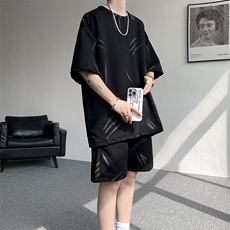 现货TZ779-特批50控88夏季简约高级感T恤短裤两件套大码男，男装牛仔裤，电商A059