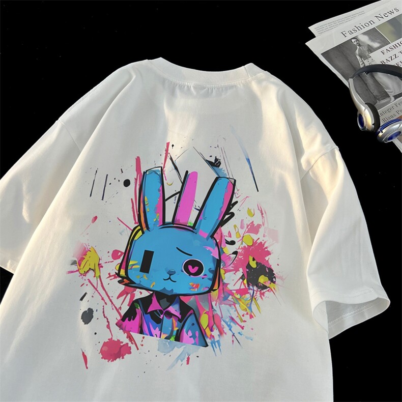 彩绘兔子夏季男宽松休闲纯棉T恤青少年短袖XZ517A-3-CT3319-P28,男装T恤,星座517A-3