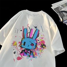 彩绘兔子夏季男宽松休闲纯棉T恤青少年短袖XZ517A-3-CT3319-P28，男装T恤，星座517A-3