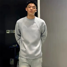 抖音得物品质26春装美式高街曼巴棉螺纹拼接卫衣圆领长袖T恤YT164，男装T恤，电商A486