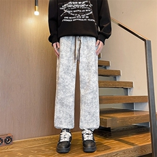 8XL-M痞帅脏脏束脚休闲卫裤男秋冬加绒加厚大码裤子KZ022特价P40，男装休闲裤，电商B312