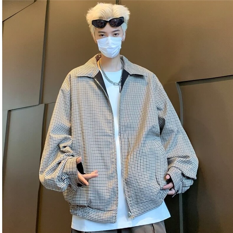复古格纹肌理感宽松休闲两面穿夹克外套男开衫上衣服8509/P75,男装夹克,星座506