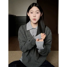 嘉兴产北极绒假两件miu系老钱polo领毛衣针织衫羊毛混纺ZZS13P65，男装针织衫/毛衣，电商D256