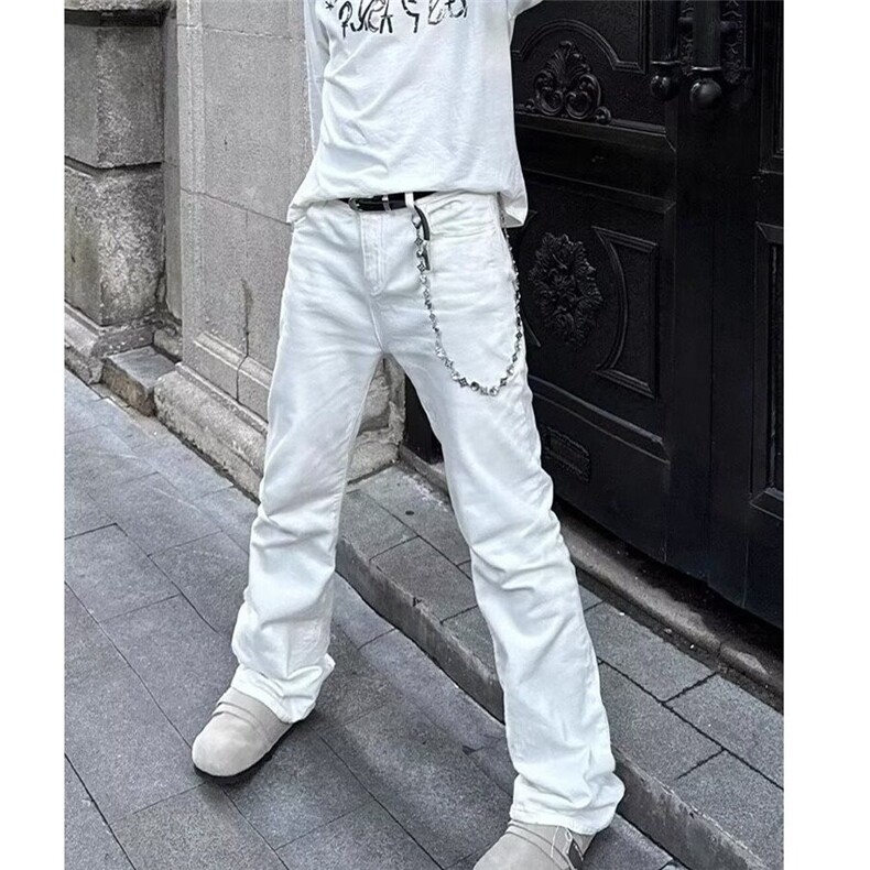 【有货】DK8682-P40白色牛仔裤男高个子加长裤美式vibe显瘦微喇裤,男装牛仔裤,星座603-2