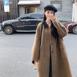 现货 咖色双面羊毛呢大衣高端长款外套 2C212-G03-P325-K428图片