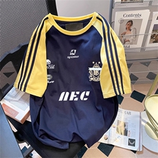 夏季美式高街重磅纯棉三条杠织带插肩撞色男女短袖T恤CZ11-特P25，男装T恤，电商A486