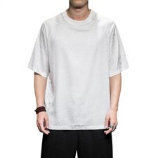 夏季新款中国风玫瑰花暗纹防真丝T恤短袖t恤男潮牌潮流D654P45，男装T恤，星座312B-2