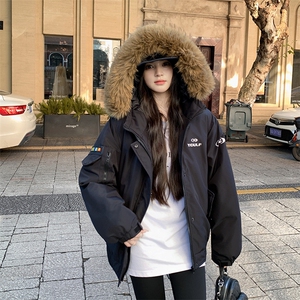 A580-P105 明星同款新款大毛领工装棉衣潮牌加厚派克棉服图片