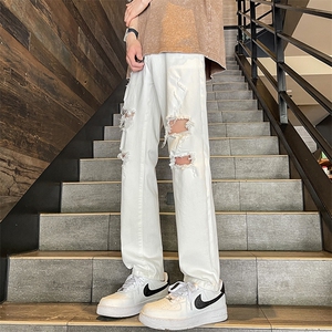 美式复古牛仔裤男新款高街裤子破洞潮牌宽松阔腿裤N1091-P40图片