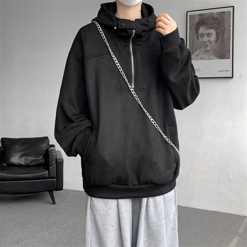 麂皮绒卫衣连帽M~8XL大码宽松美式重磅半拉链帽衫外套WY9102/P68，女装短外套，电商B238