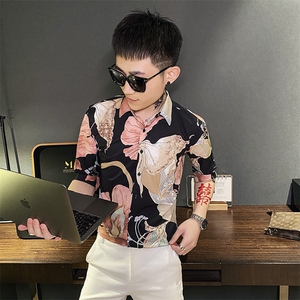 312A-105-P55 新款社会小伙中袖衬衫韩版潮流男士五分袖衬衣D图片